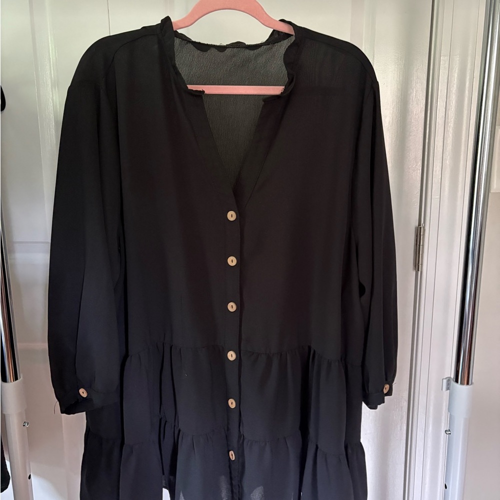 Chic soul Black Button-Down ruffle tunic